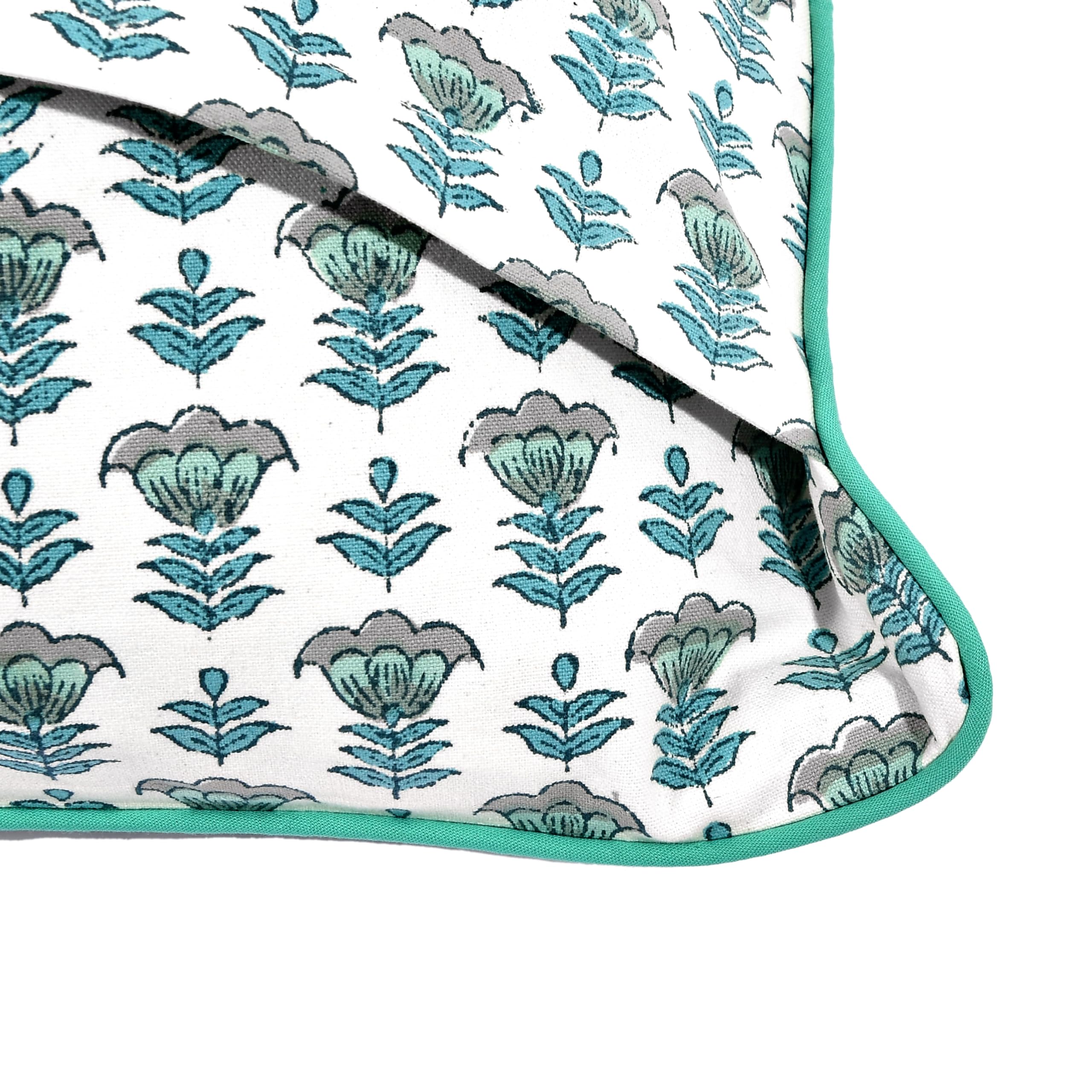 Ridhi Aquamarine & Columbia Blue Cotton Pillow Covers Bundle – Set of 4 Modern Farmhouse & Block Print Decorative Throw Cushion Covers for Couch, Sofa, Bed, Living Room & Patio | 20x20 Inch Boho Home - Image 4