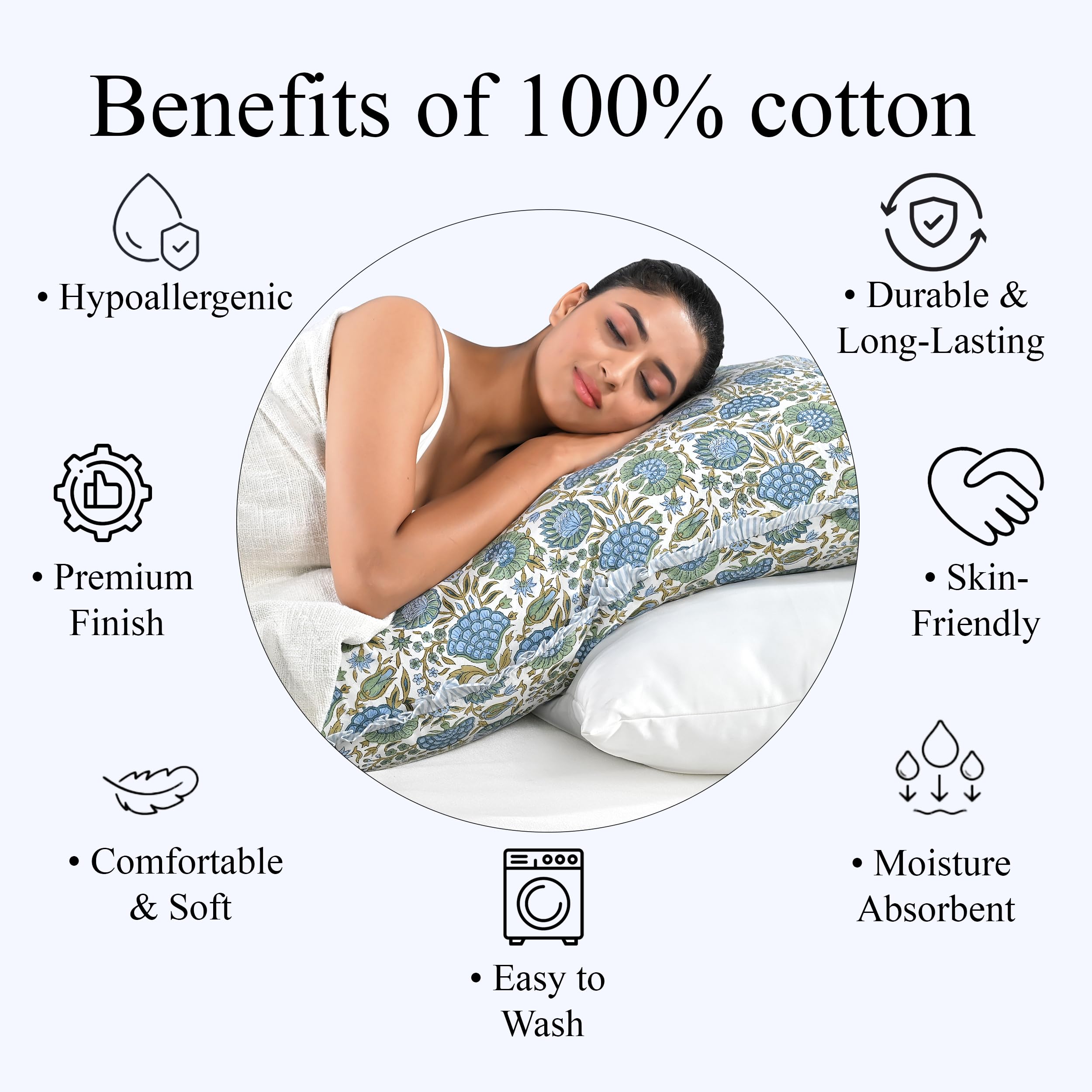 Ridhi Asparagus Green 100% Cotton Block Print Ruffle Bed Sham Cover 20''×26'' Boho Floral Pillowcase, Bedroom Decor, Cottagecore, Soft Decorative Cushion Cover Gift for Spring, Easter, Valentine - Image 7
