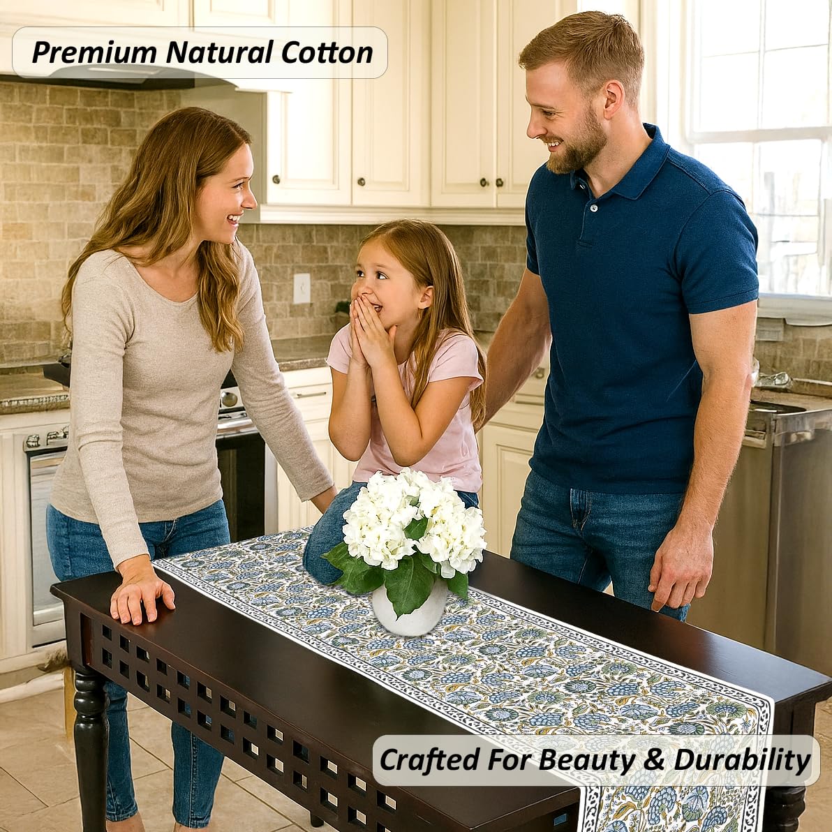 Ridhi Asparagus Green Hand Block Print 100% Cotton Reusable Table Runner 16" X 90" Inches Table Runner Decorative Everyday Use for Dining, Home Gift for Spring, Easter, Valentine - Image 5