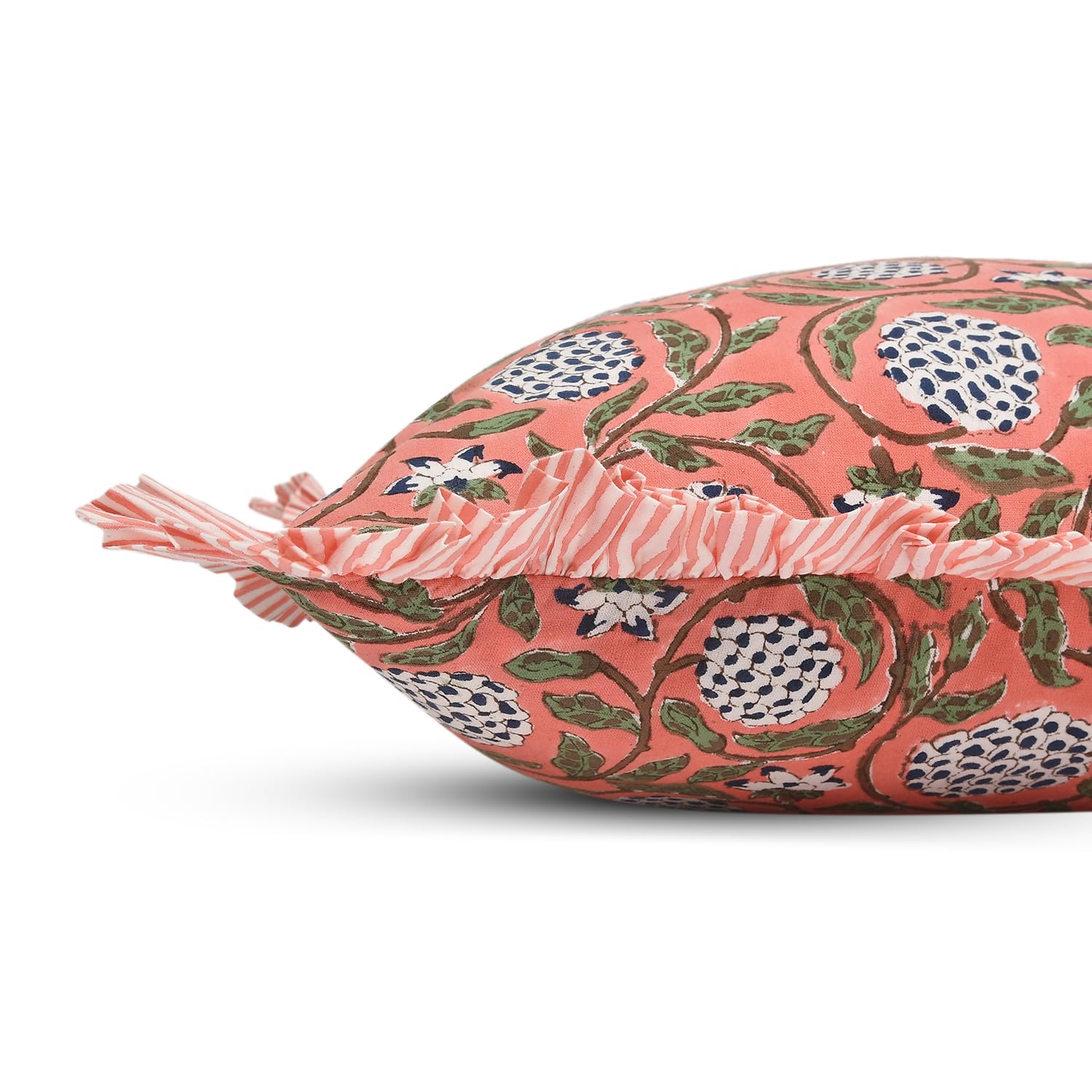 Ridhi Block Print Dark Salmon Pink Throw Pillow Cover 18" x 18" (Pack of 2) Decorative Cushion Covers with Ruffle for Couch, Sofa, Bed, Living Room, Home Decor Gift for Spring, Mother's Day - Image 4