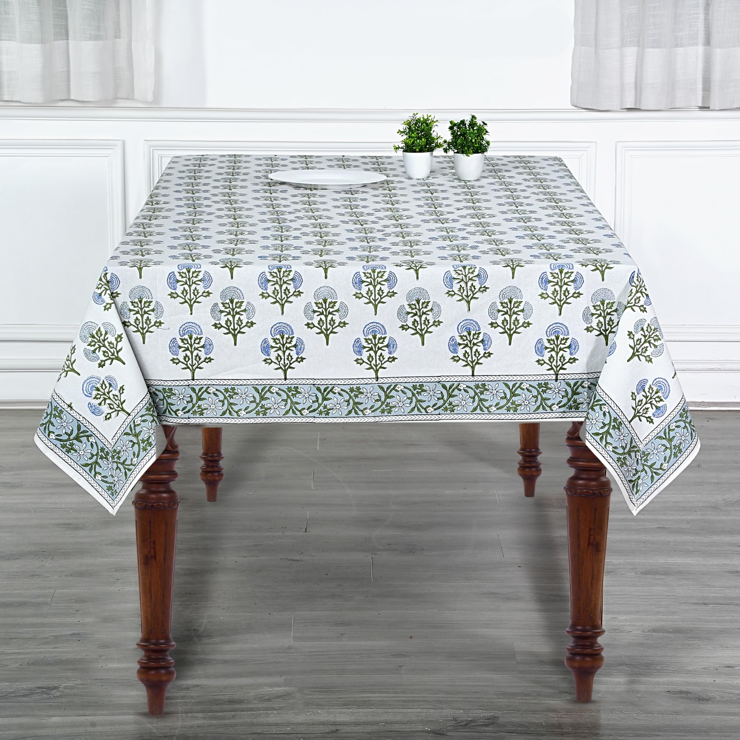 Ridhi Hand Block Print Cotton Tablecloth Set of 2 – Mughal Buta Blue & Steel Blue 60x60 Inch Square – 100% Cotton Washable Decorative Table Covers for Dining Room, Wedding, Farmhouse, Fall, Thanksgivi - Image 3