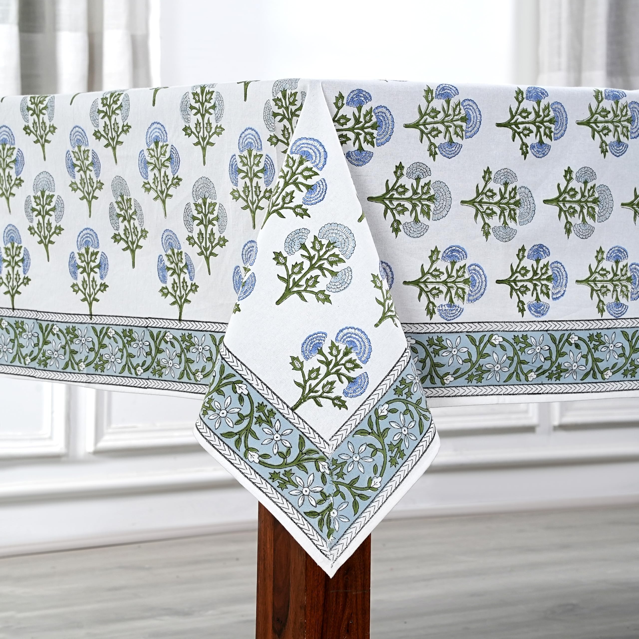 Ridhi Hand Block Print Cotton Tablecloth Set of 2 – Mughal Buta Blue & Steel Blue 60x60 Inch Square – 100% Cotton Washable Decorative Table Covers for Dining Room, Wedding, Farmhouse, Fall, Thanksgivi - Image 4
