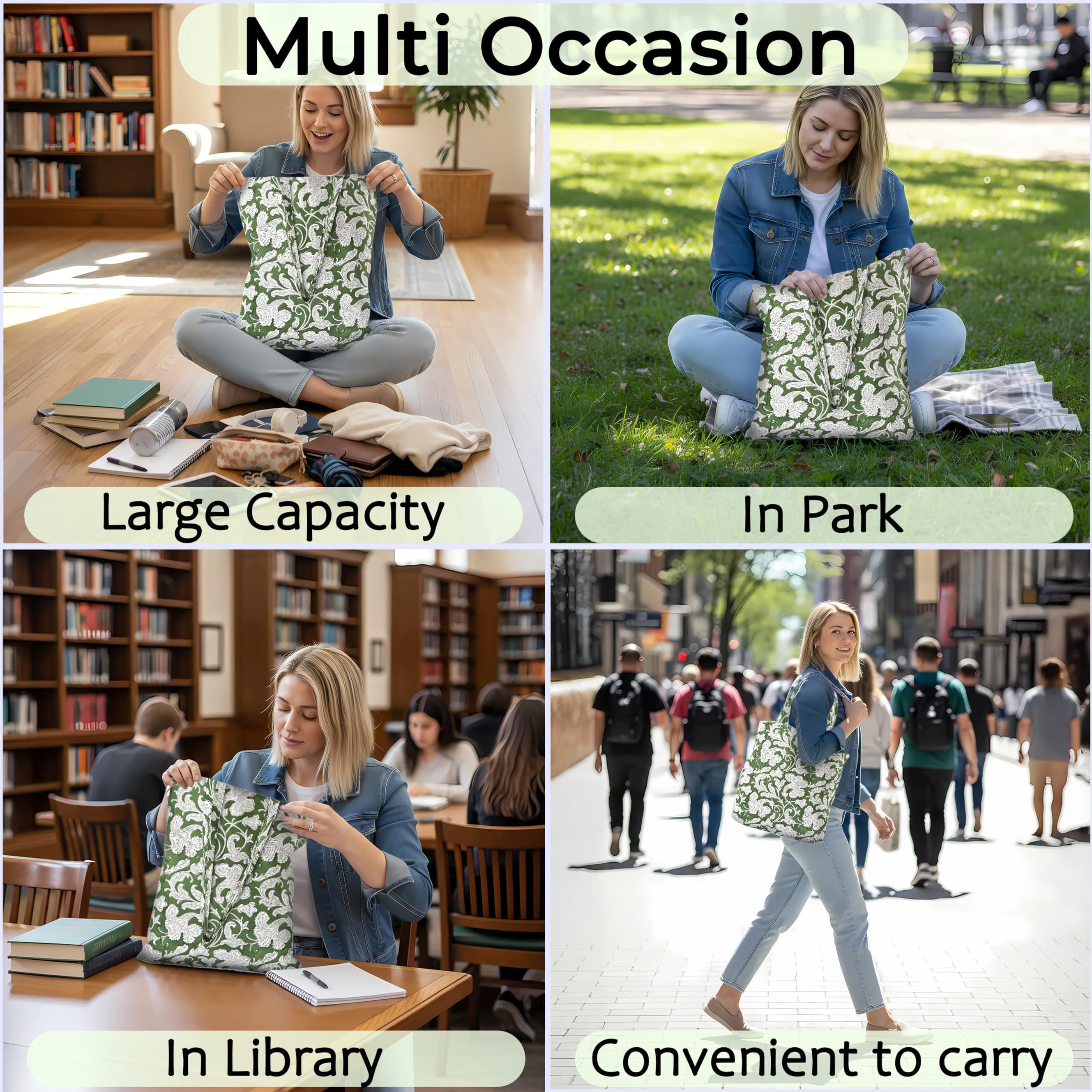 Ridhi Hand Block Printed Cotton Canvas Tote Bags For Women Set 2 15" x16” Floral Boho Reusable Shoulder Bag Gifts For Fall - Image 6