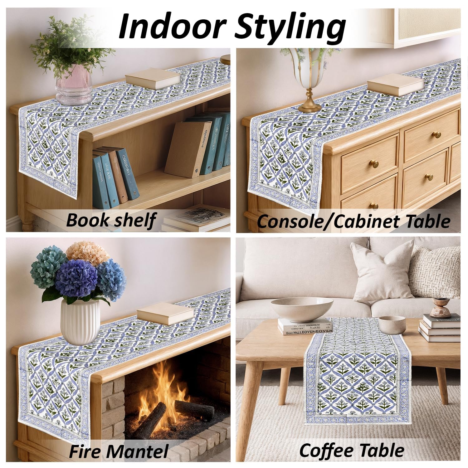 Ridhi Light Steel Blue Hand Block Print 100% Cotton Reusable Table Runner 16" X 106" Inches Table Runner Decorative Everyday Use for Dining, Home Gift for Spring, Easter, Valentine - Image 6