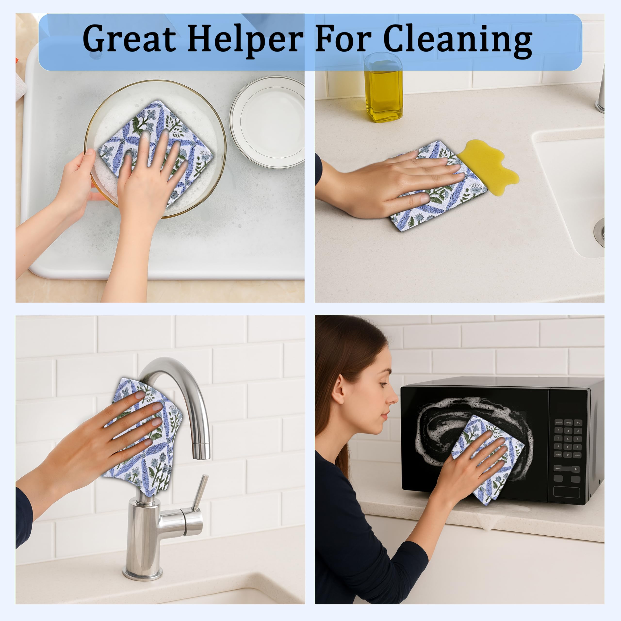 Ridhi Light Steel Blue Hand Block Print Cotton Waffle Dish Cloth Set of 6-12x12 Inch Super Absorbent, Soft, Reusable Kitchen Towels for Dish Drying Cleaning, Ideal for Spring, Easter, Valentine - Image 4