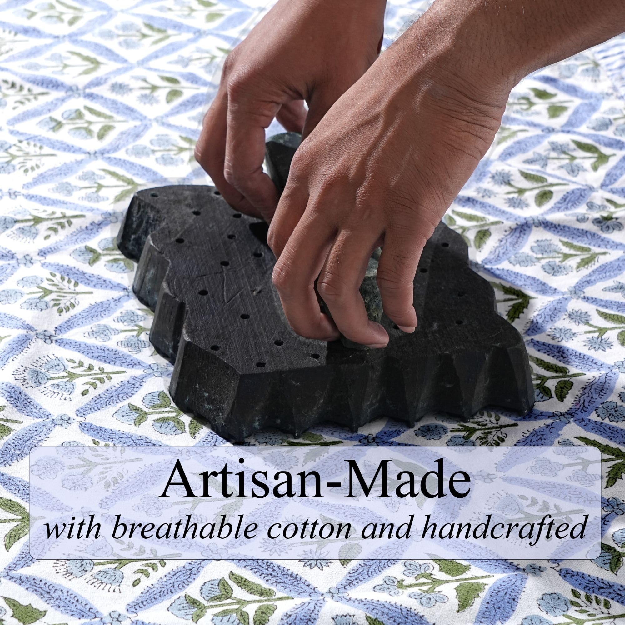 Ridhi Light Steel Blue Hand Block Print Waffle Kitchen Towel Set of 3-16 x28 Ultra Absorbent Quick Dry 100% Cotton Dish Towels Lightweight Reusable Sustainable Tea Towels for Cleaning and Drying - Image 4