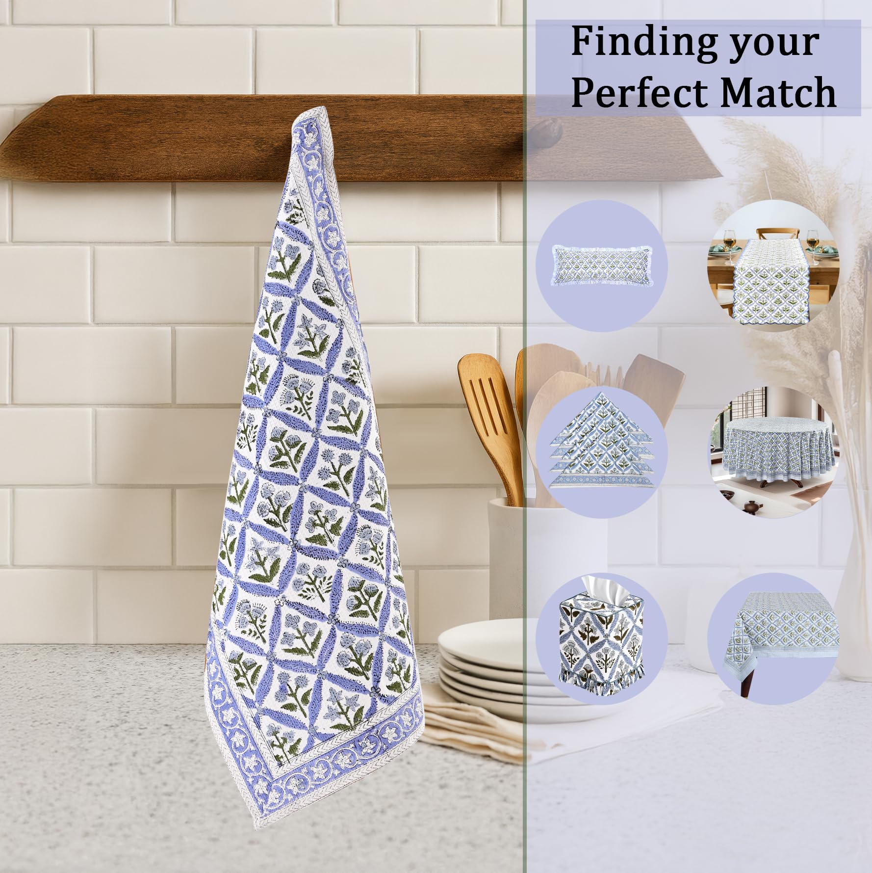 Ridhi Light Steel Blue Hand Block Print Waffle Kitchen Towel Set of 3-16 x28 Ultra Absorbent Quick Dry 100% Cotton Dish Towels Lightweight Reusable Sustainable Tea Towels for Cleaning and Drying - Image 9