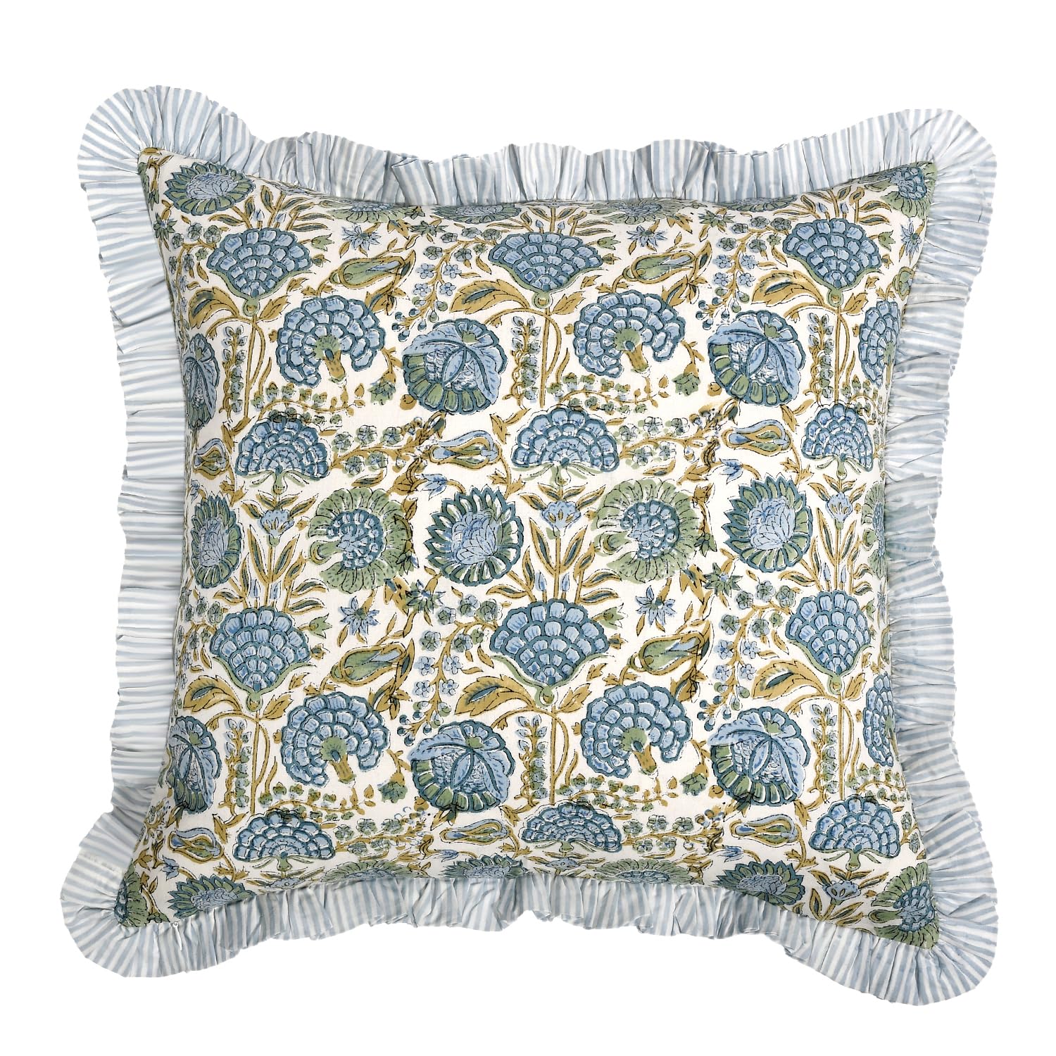 Ridhi Modern Farmhouse Pillow Cover Bundle – Set of 2 Asparagus Green Ruffle Cushion Covers + Set of 2 Light Steel Blue Ruffle Cushion Covers, 24x24 Cotton Throw Pillows for Couch, Sofa & Bed - Image 5