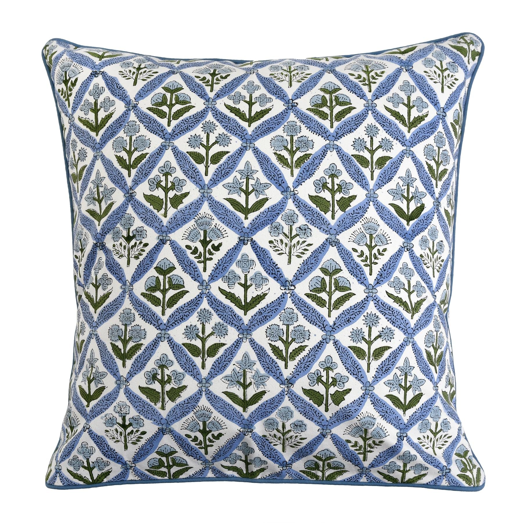 Ridhi Powder Blue & Light Steel Blue Block Print Pillow Covers – Set of 4 (20x20) Grandmillennial & Boho Cotton Throw Pillow Covers for Couch, Sofa, Bedroom, Living Room, Home Decor - Image 8