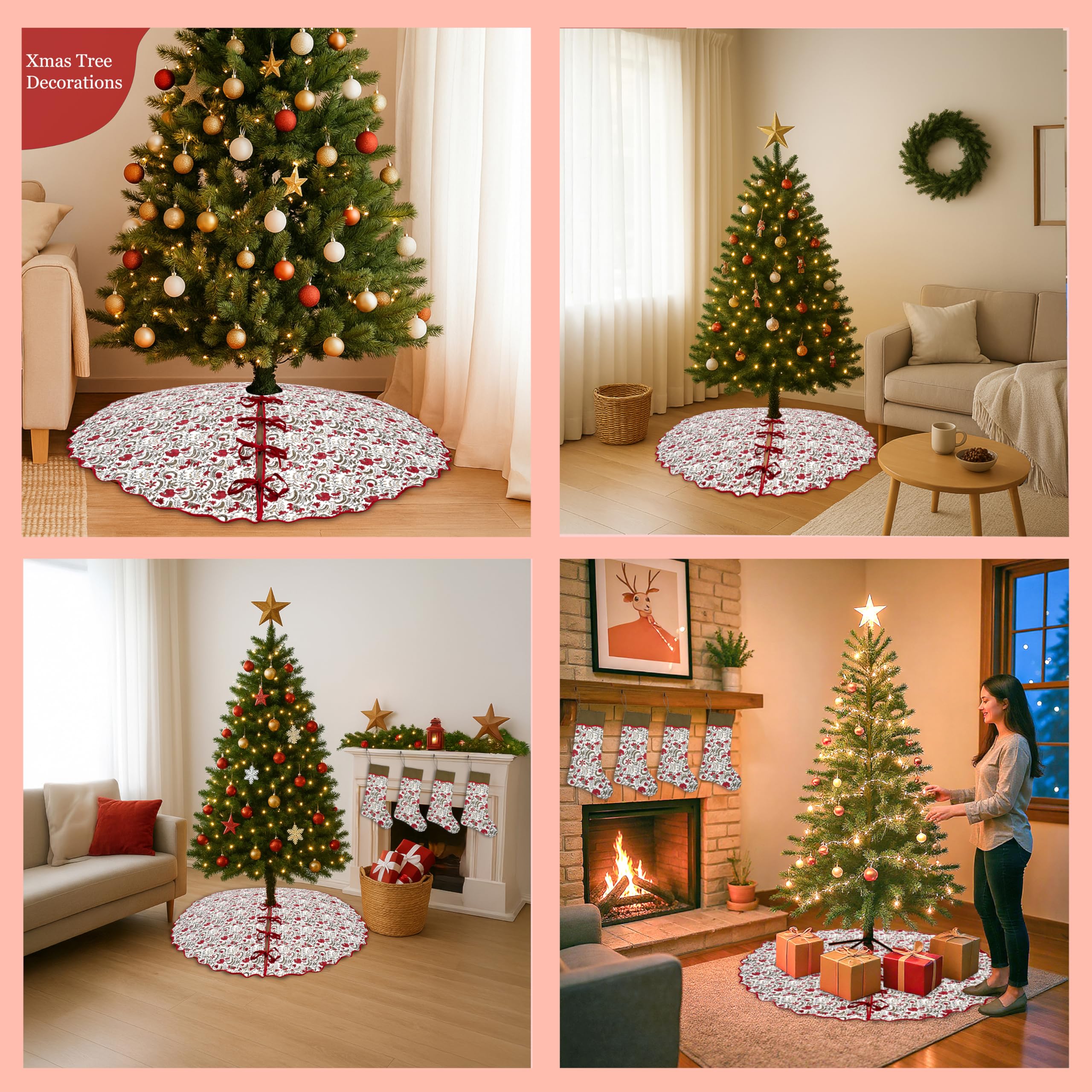 Ridhi Prune Red Hand Block Printed Christmas Tree Skirt 40'' Inch Cute, Boho,Decorative, Rustic, Vintage, Indoor, Outdoor, Holiday Decor, Christmas Decoration Halloween Fall Thanksgiving Gifts - Image 6