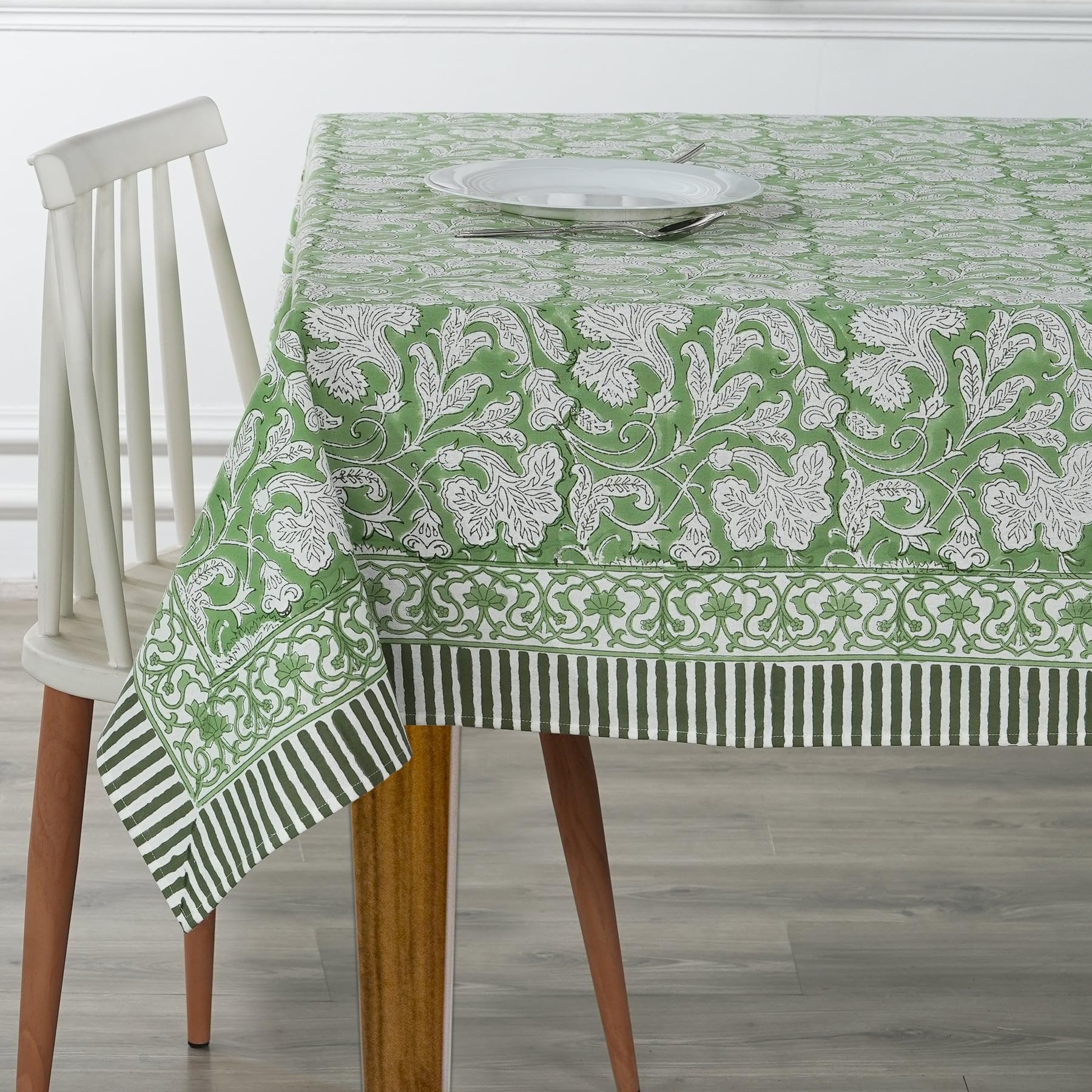 Ridhi Hand Block Print Cotton Tablecloth Set of 2 – Sage Green & Steel Blue 60x60 Inch Square – 100% Cotton Washable Decorative Table Covers for Dining, Farmhouse, Wedding, Fall, Thanksgiving & Christ - Image 4